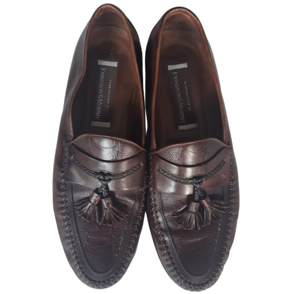 Johnston & Murphy SZ 9.5 Alligator Imprinted Men's Brown Leather Tassel Loafers - Picture 16 of 16
